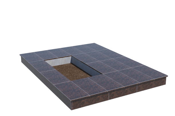 Площадки на могилу в Ярославле | Площадка с вертикальной (15 см) облицовкой Дымовским гранитом (под цветник)