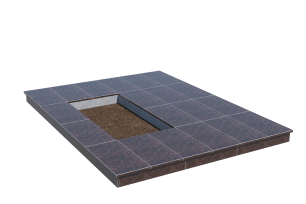 Площадки на могилу в Ярославле | Площадка с вертикальной (10 см) облицовкой Дымовским гранитом (под цветник)