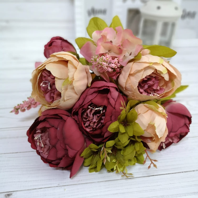 Искусственные цветы на могилу в Ярославле | Цветы искусственные «Пионы», персиково-малиновые, букет