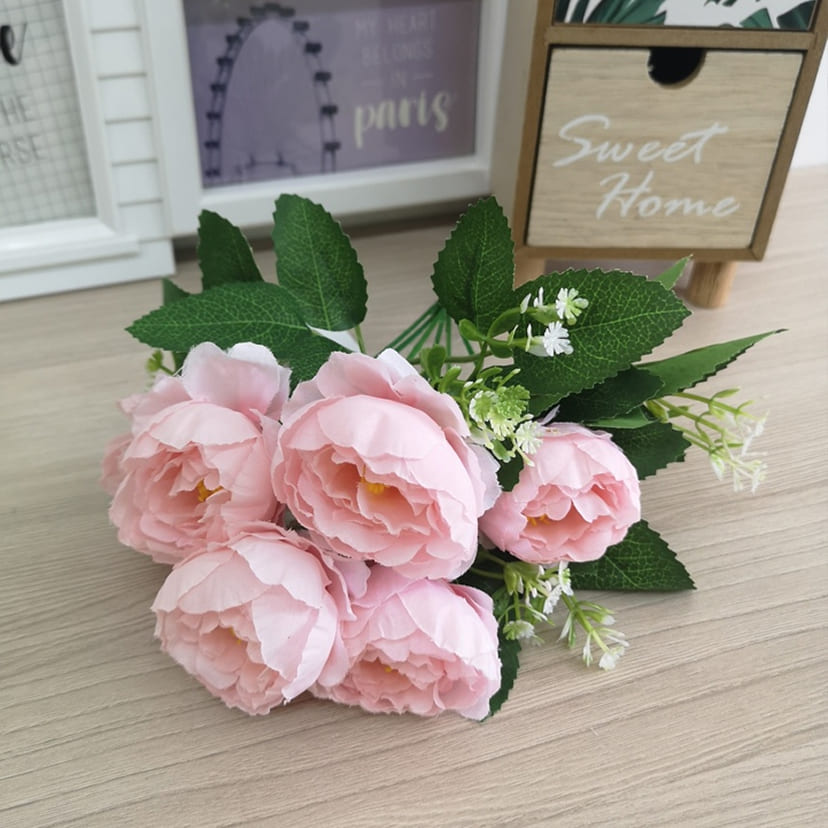 Искусственные цветы на могилу в Ярославле | Цветы искусственные «Минипиончики с гипсофилой», нежно-розовые, букет