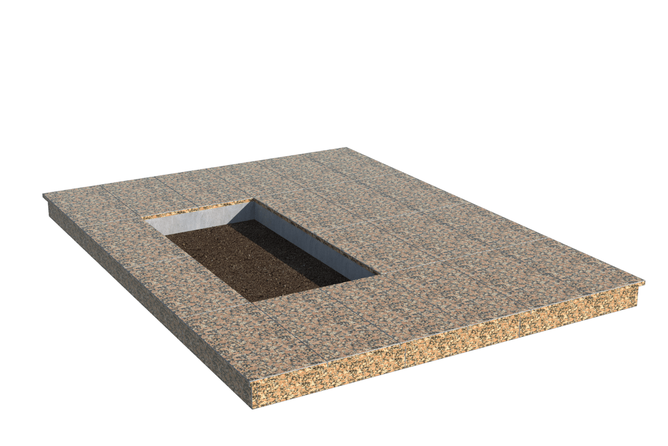 Площадки на могилу в Ярославле | Площадка с вертикальной (10 см) облицовкой Южно-Султаевским гранитом (под цветник)